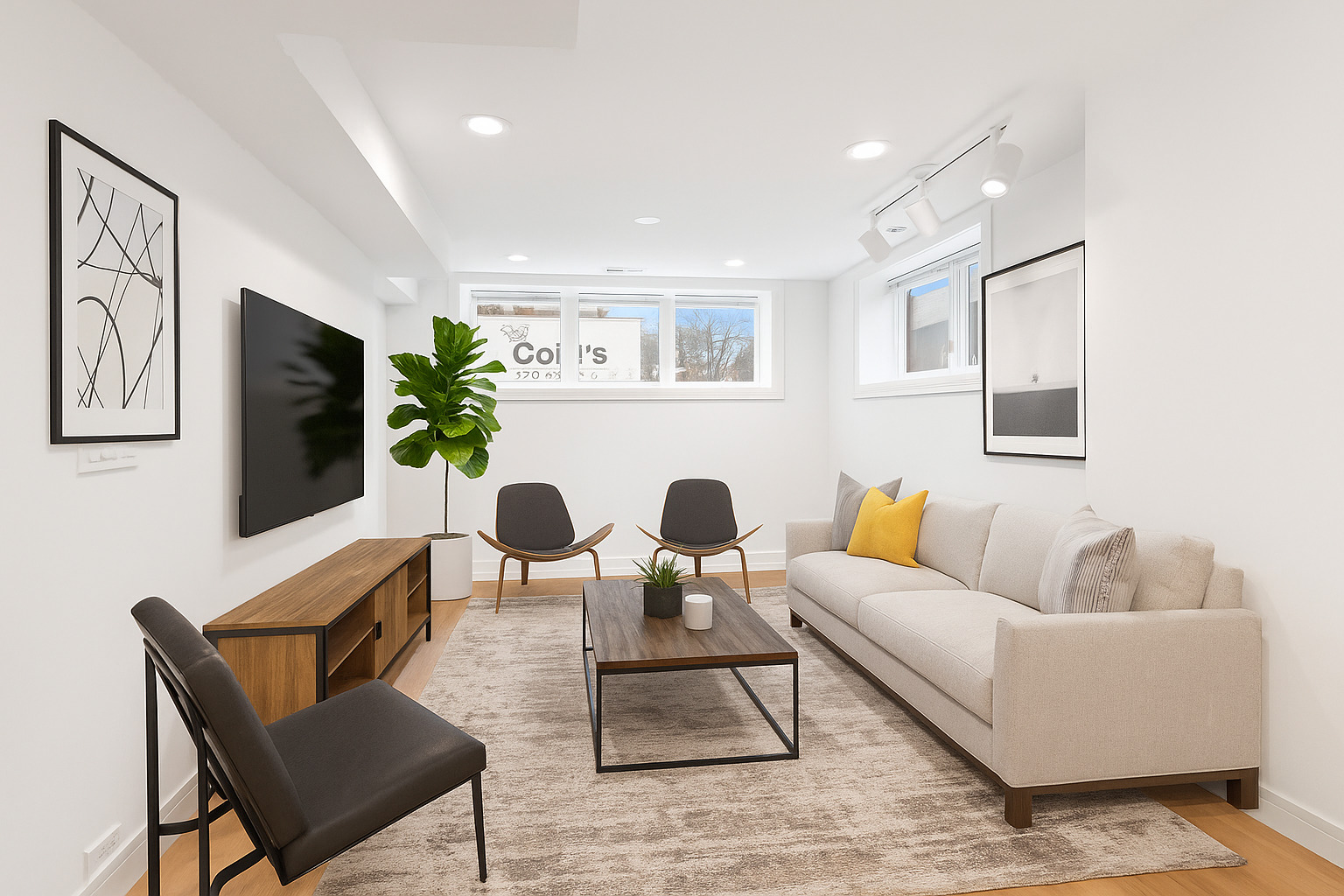 3605 North Bell Avenue, Unit GS Chicago, IL 60618 - Photo 4 of 9 a living room with furniture a flat screen tv and a table