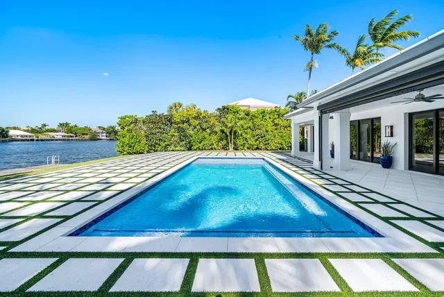 a view of a lake with a palm trees