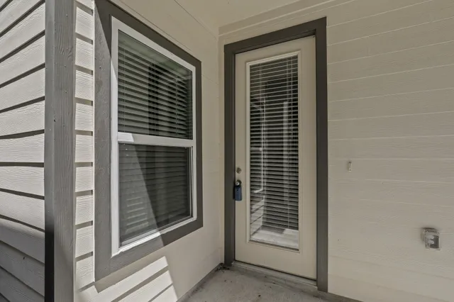 a view of wooden door