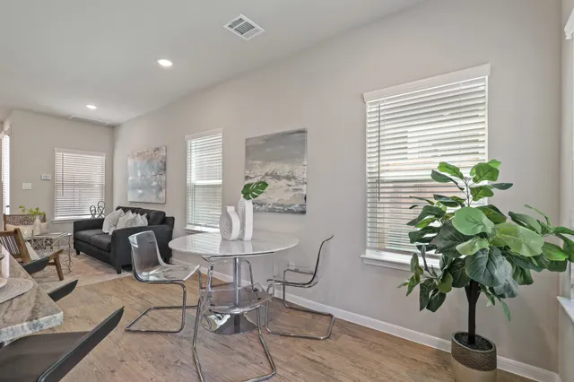 a living room with furniture potted plant and a window
