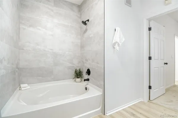 a bathroom with a bathtub