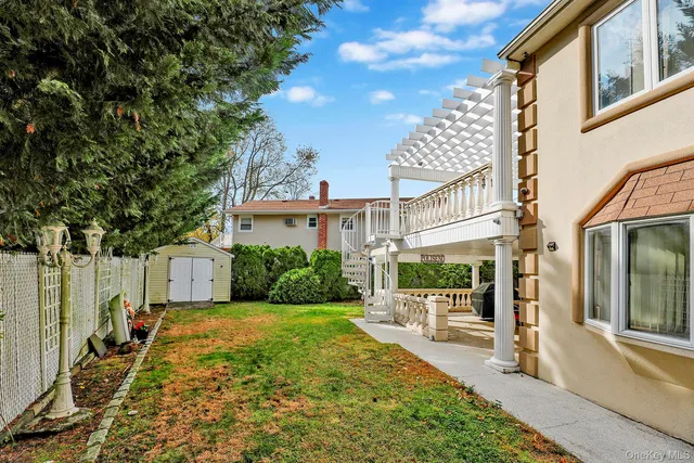 a view of a building with a garden