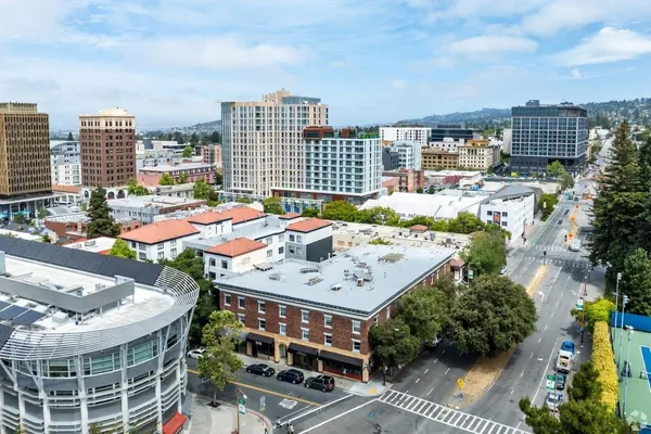 a view of a city that has tall buildings