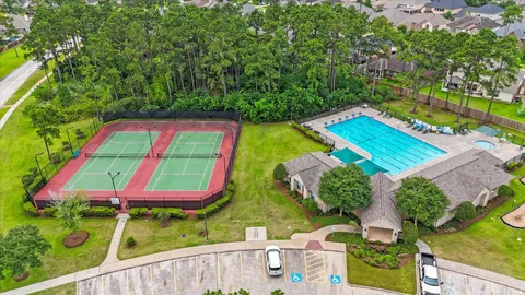 a view of an outdoor space with a swimming pool