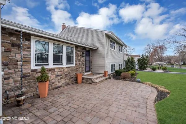 a view of a big room with a big yard plants and large trees