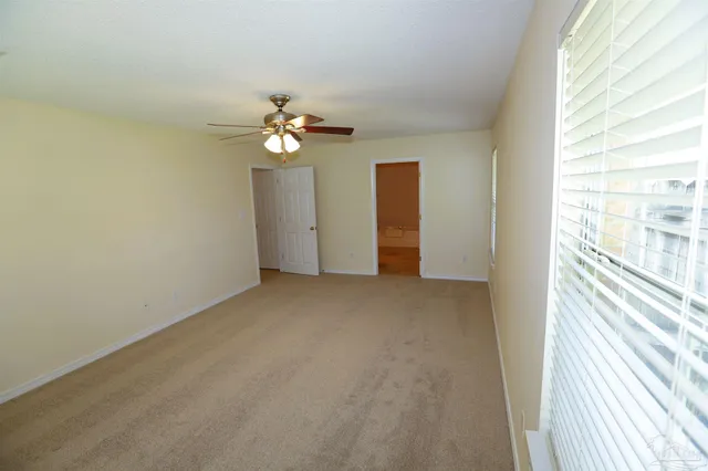 a view of a room with a window