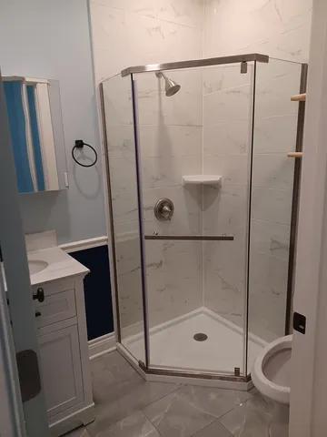 a bathroom with a shower
