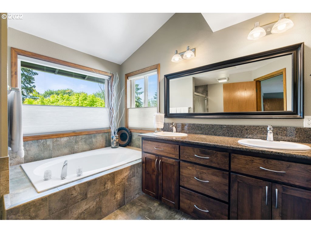 3720 Northeast 160th Street Ridgefield, WA 98642 - Photo 18 of 32 a bathroom with a tub a sink and a large mirror