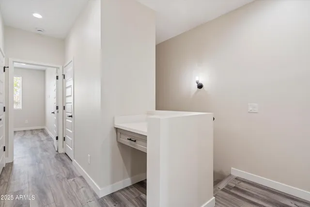 a view of small space with racks on the wall