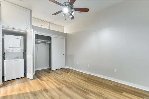 an empty room with a bathroom