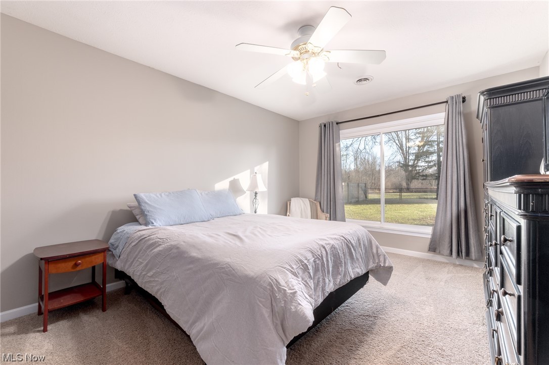 4529 Beat Road Litchfield, OH 44253 - Photo 18 of 42 Bedroom featuring dark carpet and ceiling fan
