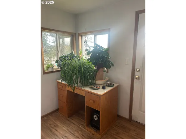 a view of a yard with a tree