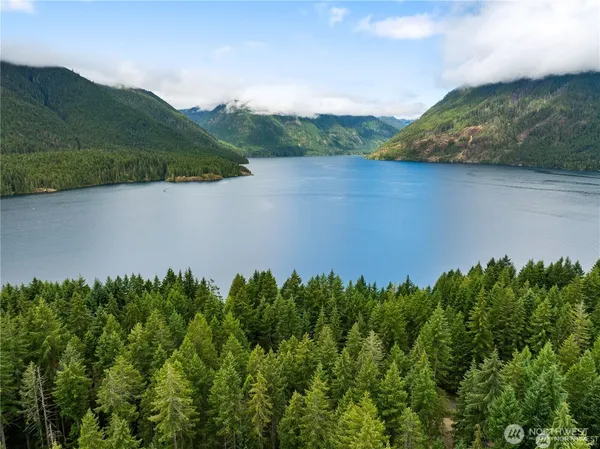 a view of a lake with a mountain in the background