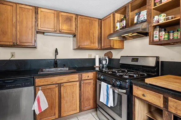 a kitchen with a stove and a sink