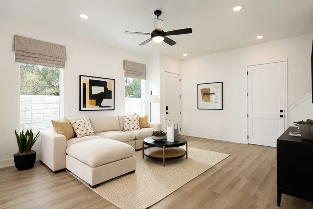 a living room with furniture