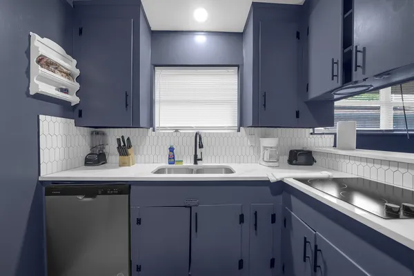 a kitchen with a sink cabinets and stainless steel appliances