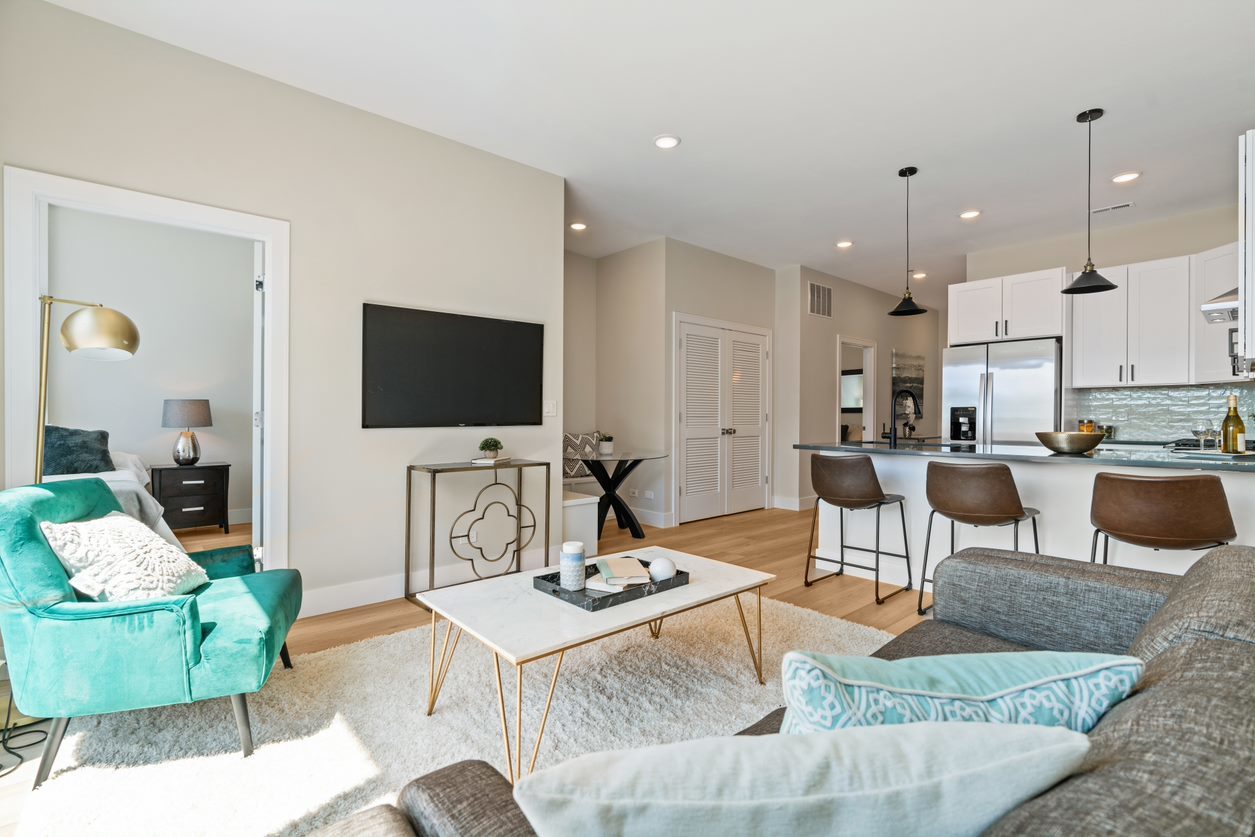 Undisclosed Address Chicago, IL 60657 - Photo 4 of 22 a living room with furniture and a flat screen tv