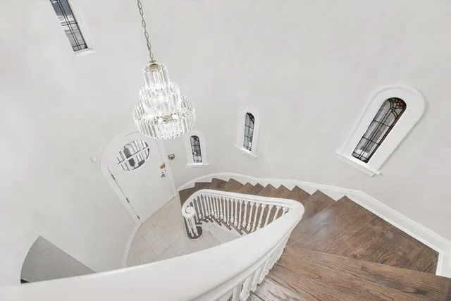 a view of a chandelier in a house