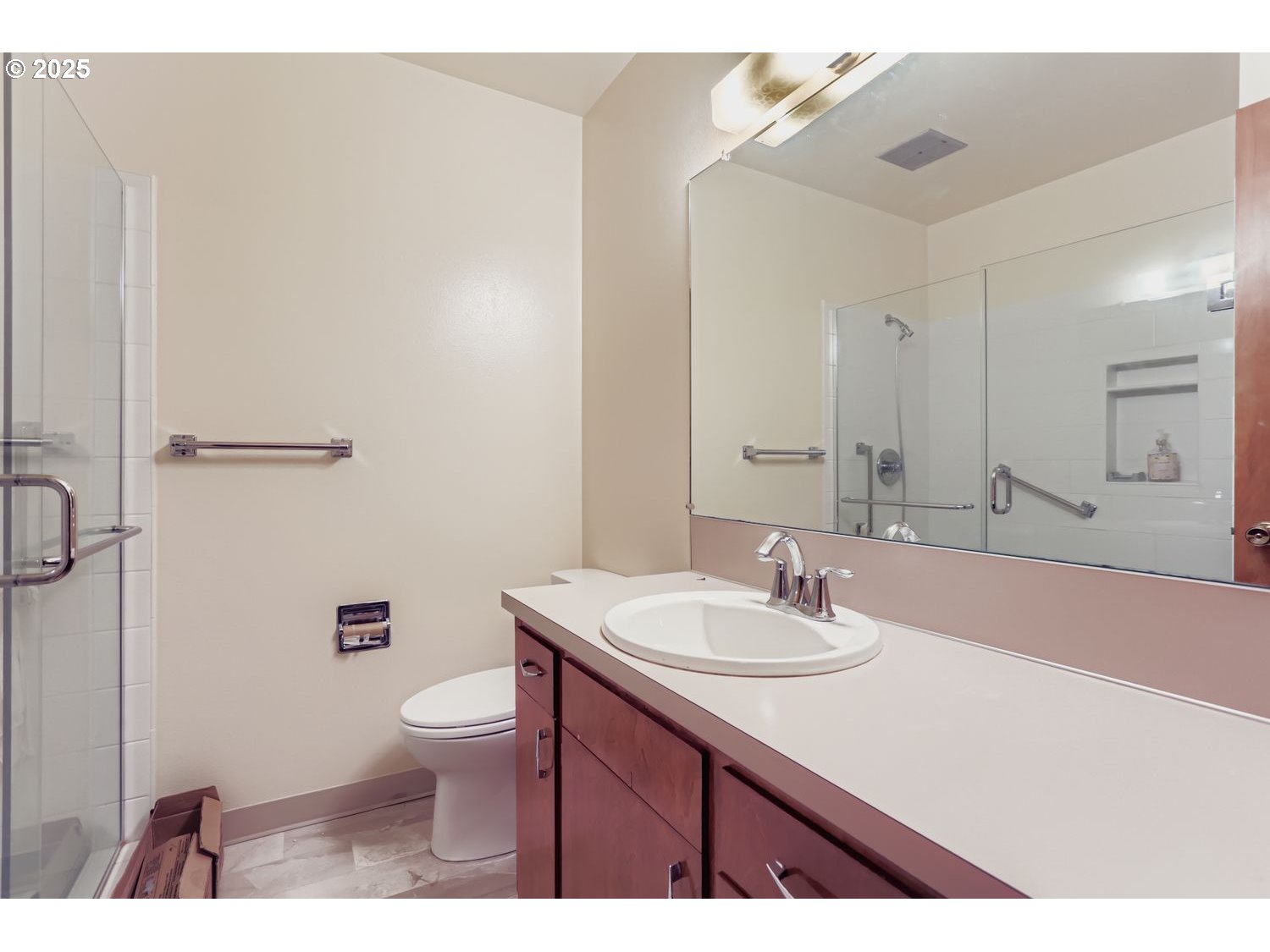 1134 South Ginger Street Cornelius, OR 97113 - Photo 21 of 25 a bathroom with a sink a toilet a mirror and shower