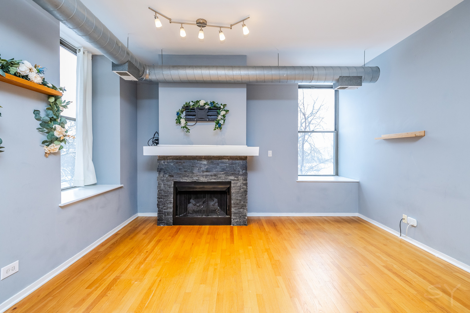 811 South Lytle Street, Unit 213 Chicago, IL 60607 - Photo 5 of 21 a living room with a fireplace and windows