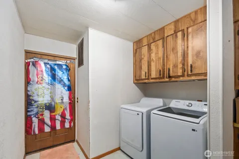 a utility room with toys