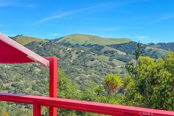 a view of a balcony with wooden floor