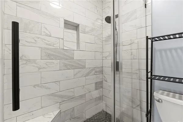 a bathroom with a shower