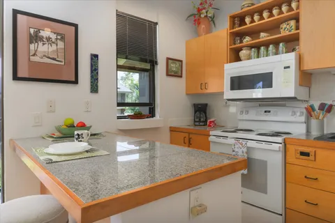 a kitchen with stainless steel appliances granite countertop a sink a stove and a wooden cabinets