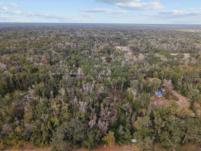 an aerial view of house with yard and mountain view in back