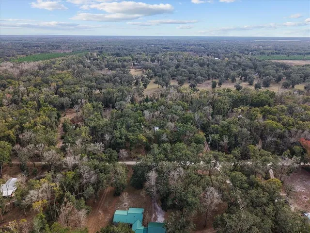 an aerial view of house with yard and mountain view in back