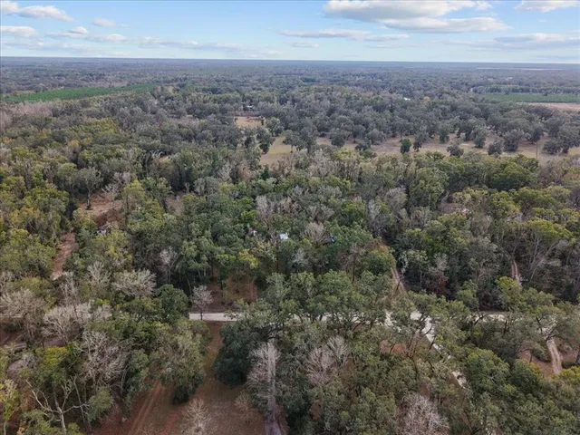 an aerial view of house with yard and mountain view in back