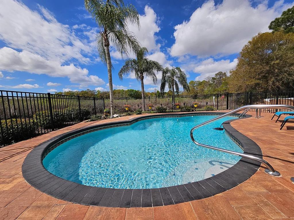 a view of a swimming pool with a lounge chair
