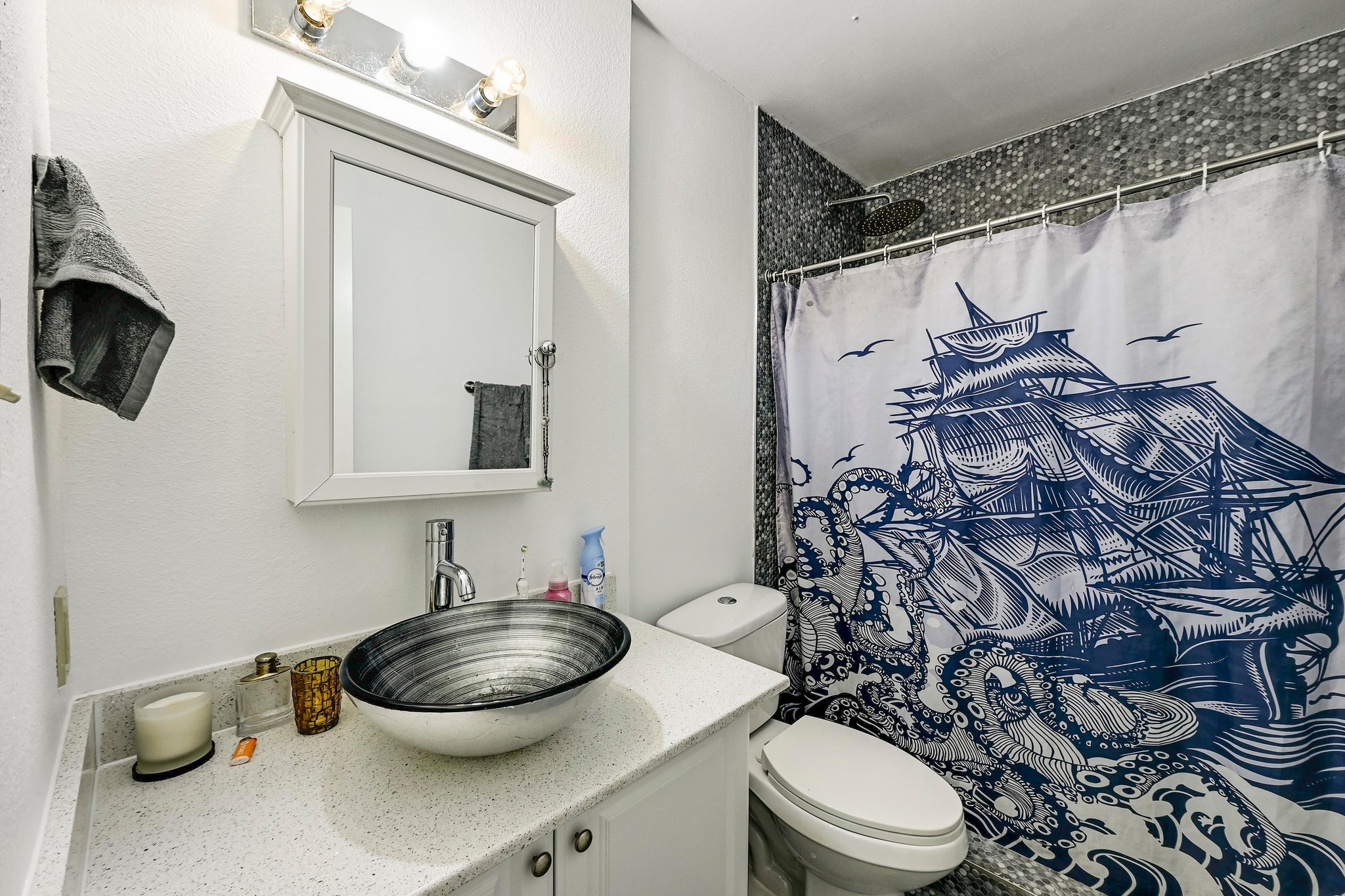 1208 Milford Way Austin, TX 78745 - Photo 16 of 22 a bathroom with a sink a toilet and a mirror