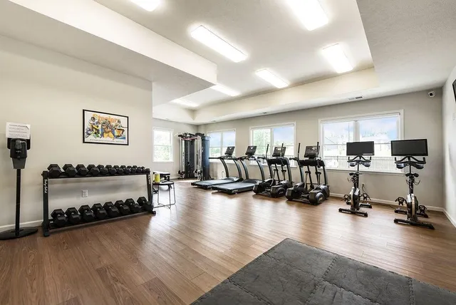 a view of a room with gym equipment