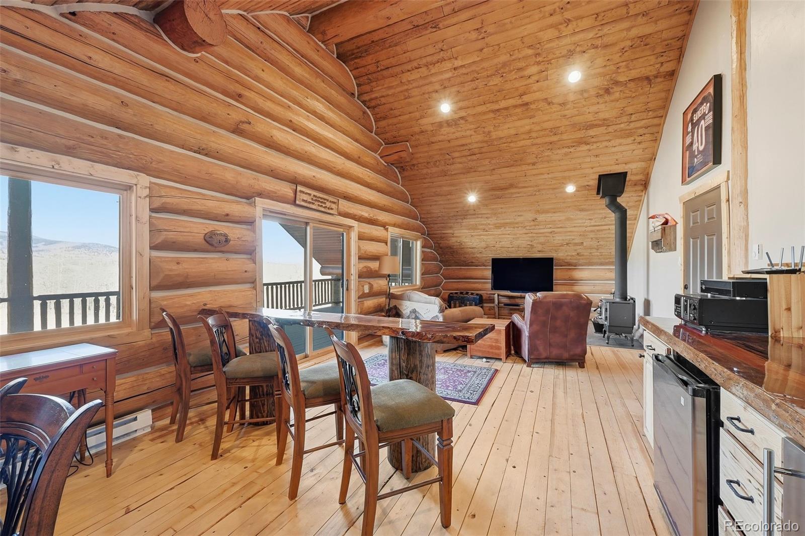 252 Iron Mountain Road Fairplay, CO 80440 - Photo 46 of 50 a living room with furniture a flat screen tv and a fireplace