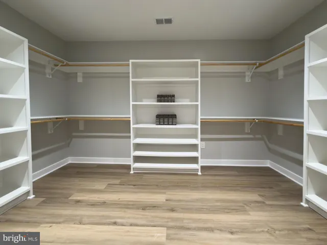 a view of walk in closet with empty racks