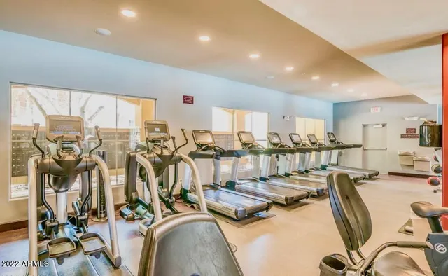a view of a room with gym equipment