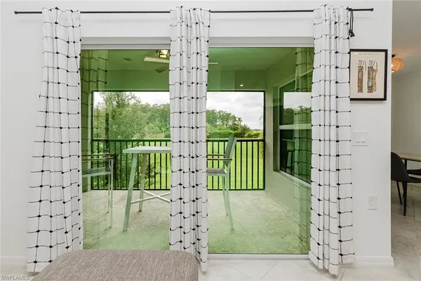 a view of a porch with windows