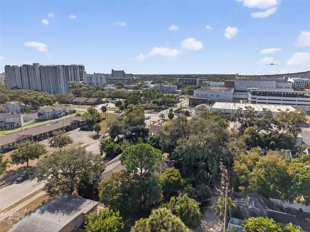 a view of a city with tall buildings