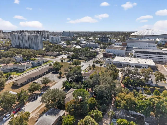 an aerial view of a city