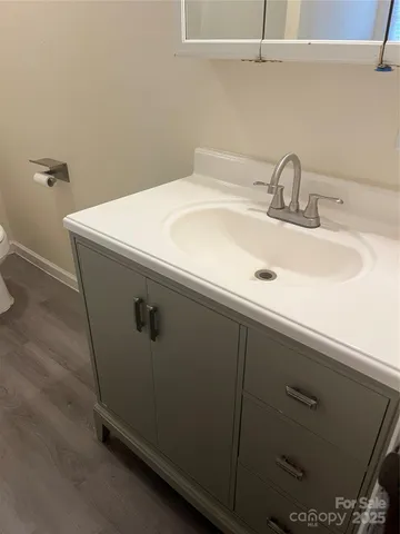 a bathroom with a sink a toilet and a mirror