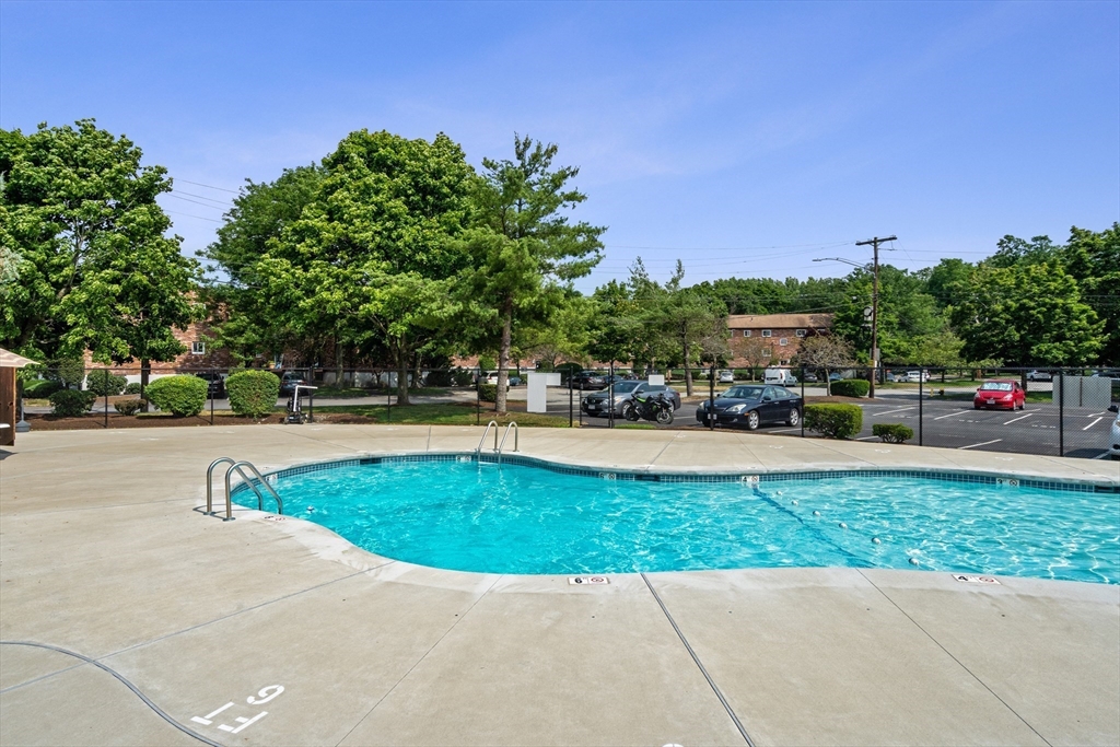 22 Bryon Road, Unit 1 Boston, MA 02467 - Photo 16 of 19 a view of a swimming pool with a lawn chairs and a fire pit