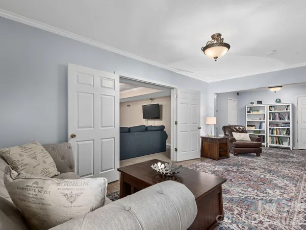 a building outdoor space with patio furniture