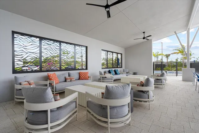 a view of balcony with wooden floor