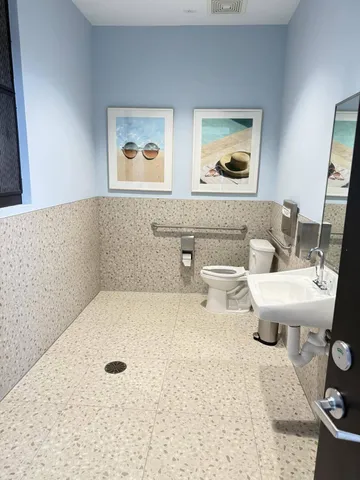 a view of a park with a palm trees