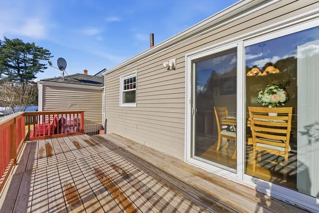 a view of a balcony with door