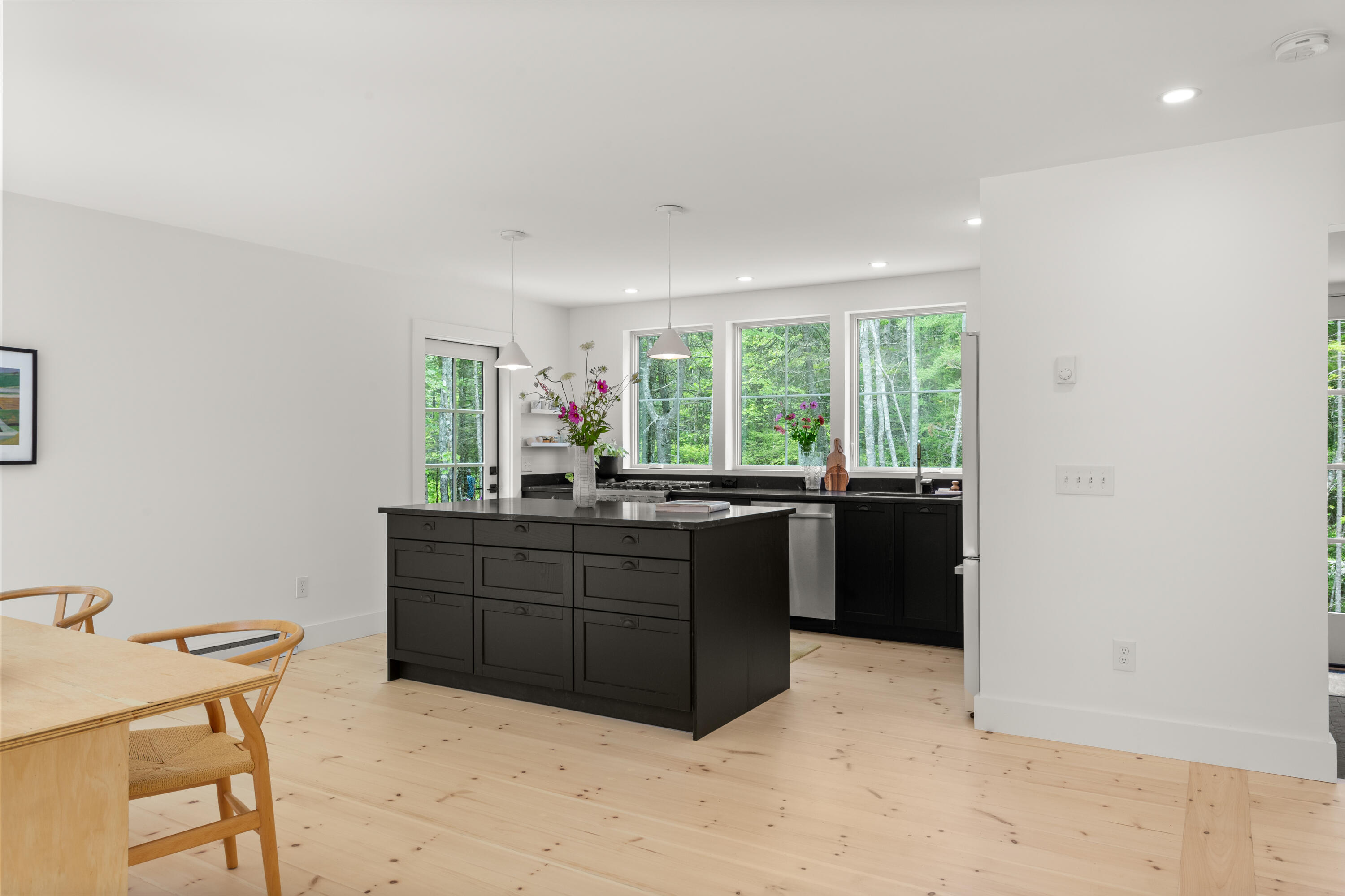 117 Flye Point Road Brooklin, ME 04616 - Photo 12 of 54 Pine Boards View Into Kitchen