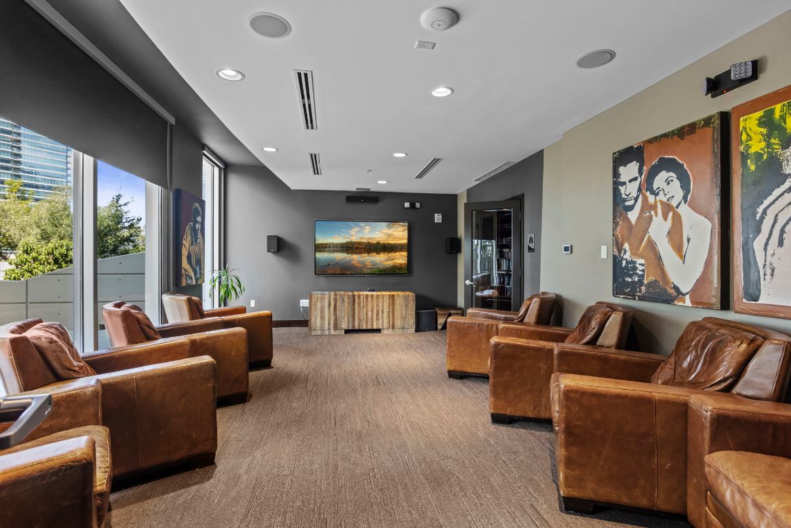 360 Nueces Street, Unit 3904 Austin, TX 78701 - Photo 27 of 32 a living room with fireplace furniture and a large window