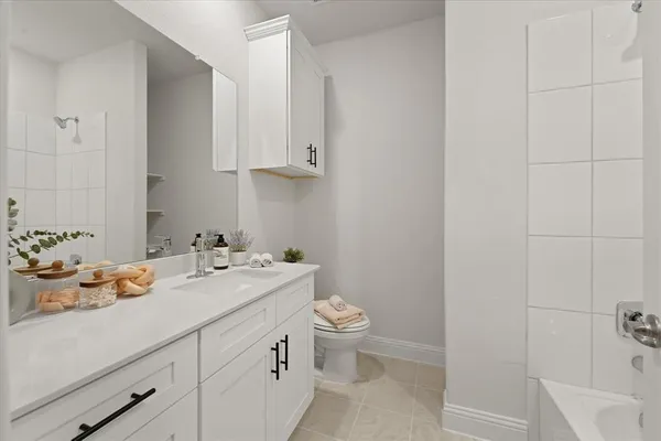 a bathroom with a sink toilet and vanity