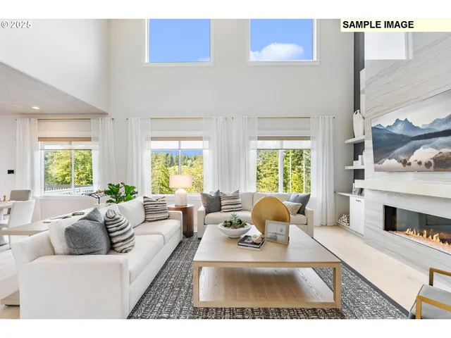 a living room with furniture fireplace and window